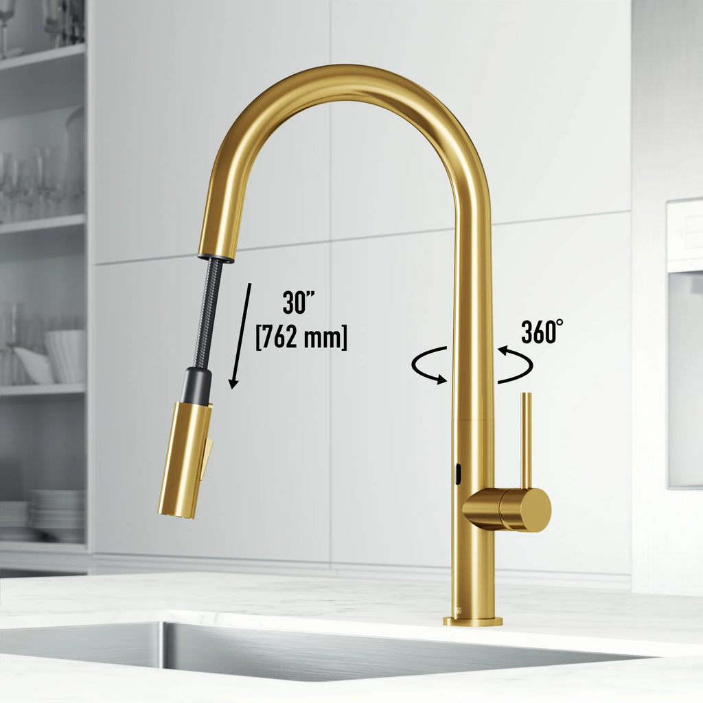 VIGO - Greenwich 18 in. Single Handle Smart Pull-Down Touchless Sensor Kitchen Faucet In Matte Brushed Gold Finish Model# VG02029MGS