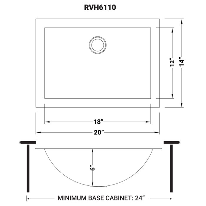 Ariaso  Ruvati 18" x 12" Brushed Stainless Steel Rectangular Bathroom Sink Undermount – Model# RVH6110