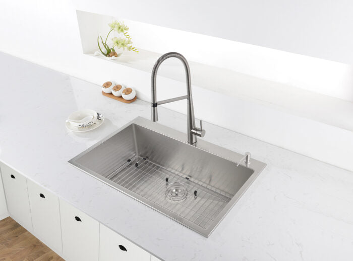 Tirana Pro Model: RVH8009 Ruvati 30 x 22 inch Drop-in Topmount 16 Gauge Stainless Steel Rounded Corners Kitchen Sink Single Bowl – RVH8009