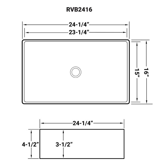 Vista Model: RVB2416 Ruvati 24 x 16 inch Bathroom Vessel Sink White Rectangular Above Counter Porcelain Ceramic – RVB2416