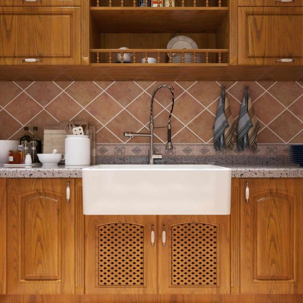 Oakland 33″ Single Bowl Porcelain Apron Farm Sink in White Model # KPF3320W-CB