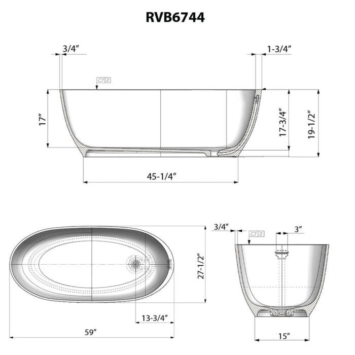 Canali Ruvati 59-inch Matte Black epiStone Solid Surface Oval Freestanding Bathtub Canali – Model# RVB6744BK
