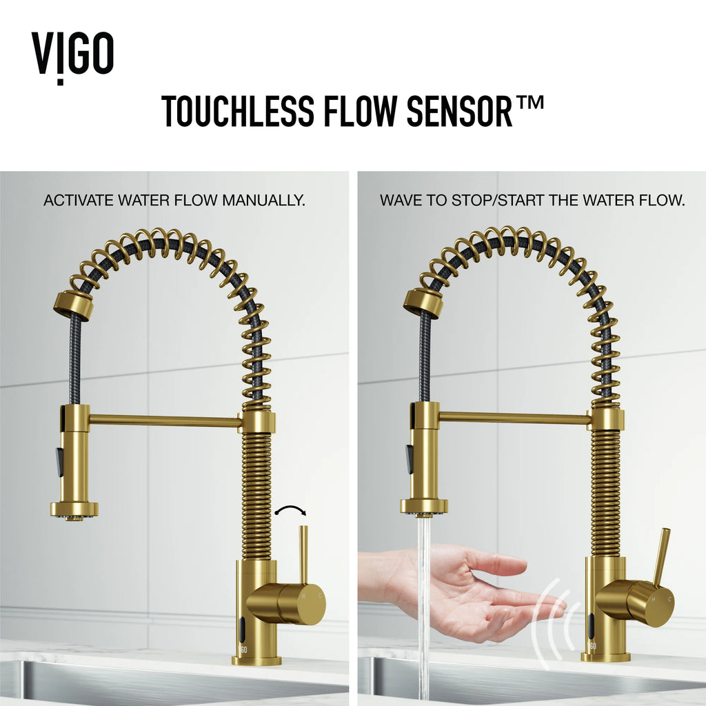 VIGO - Edison 19" Single Handle Smart Pull-Down Touchless Kitchen Faucet With Spring In Matte Brushed Gold Finish Model# VG02001MGS