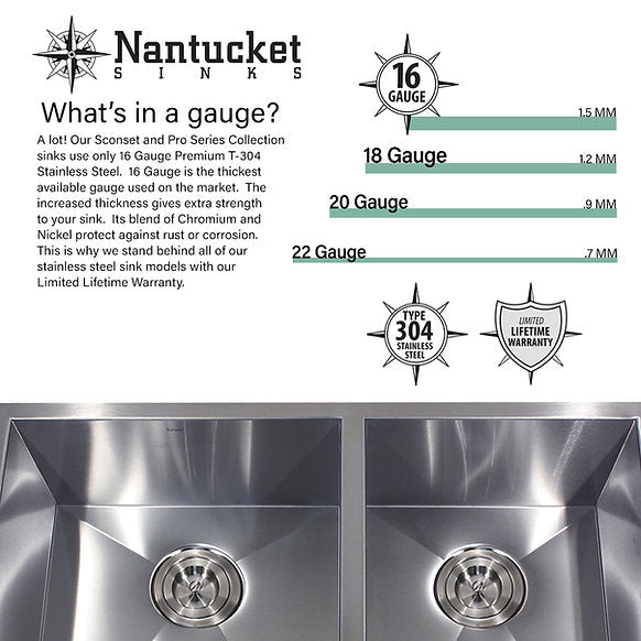 Nantucket Sinks - 36" Pro Series Oversized Rectangle Single Bowl Undermount Small Radius Stainless Steel Kitchen Sink Model# SR3618-16