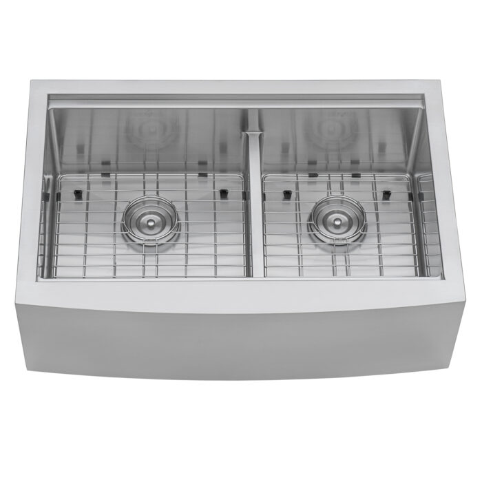 Verona Ruvati 33″ Apron-front Workstation Low-Divide Double Bowl 60/40 Farmhouse Kitchen Sink 16 Gauge Stainless Steel – Model # RVH9201