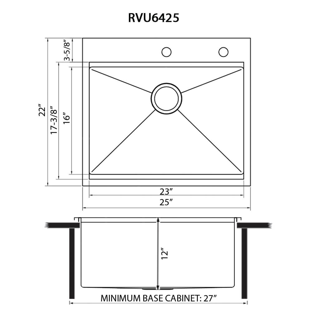 Alto Ruvati 25 x 22 x 12 inch Drop-in Top Mount Laundry Utility Workstation Sink 16 Gauge Stainless Steel – Model# RVU6425