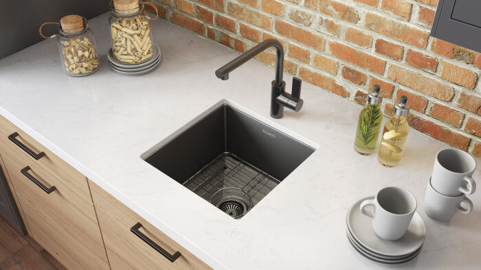 Terraza Ruvati 15" Gunmetal Black Stainless Steel Undermount Bar Prep 16 Gauge Kitchen Sink – Model# RVH7015BL