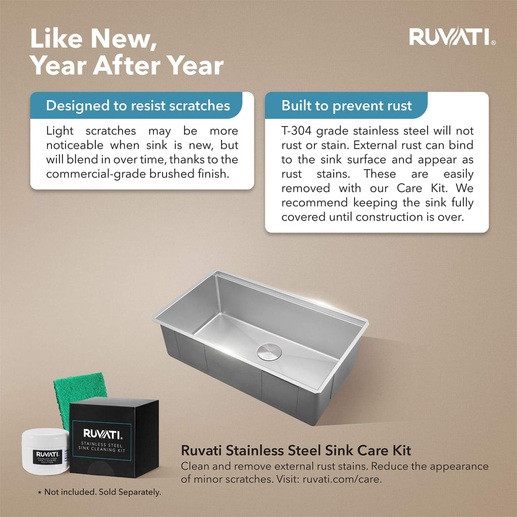 Roma Pro Model: RVH8303 Ruvati 33-inch Workstation Ledge Rounded Corners Undermount 16 Gauge Kitchen Sink Single Bowl – RVH8303