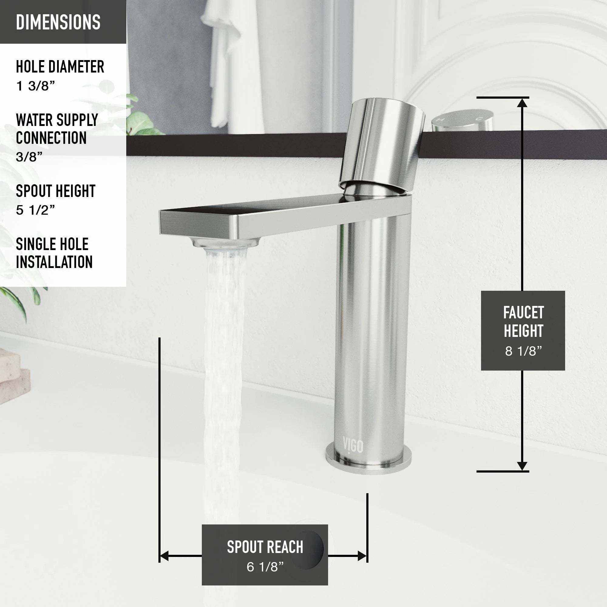 VIGO - Elan Single Hole Bathroom Faucet In Brushed Nickel Model# VG01045BN