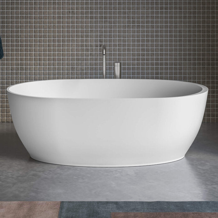 Canali Ruvati 59-inch Matte White epiStone Solid Surface Oval Freestanding Bathtub Canali – Model# RVB6744WH