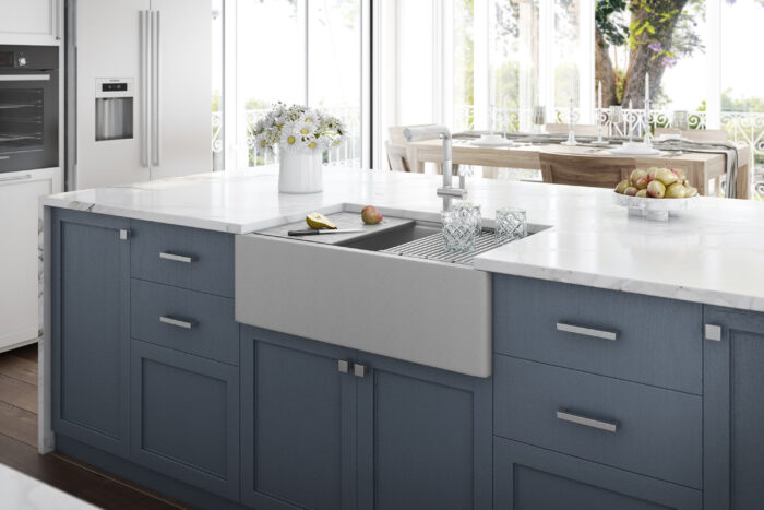 epiCast Ruvati 33-inch Matte Gray Granite Farmhouse Workstation Apron-front Composite Kitchen Sink – Model# RVG1533GR