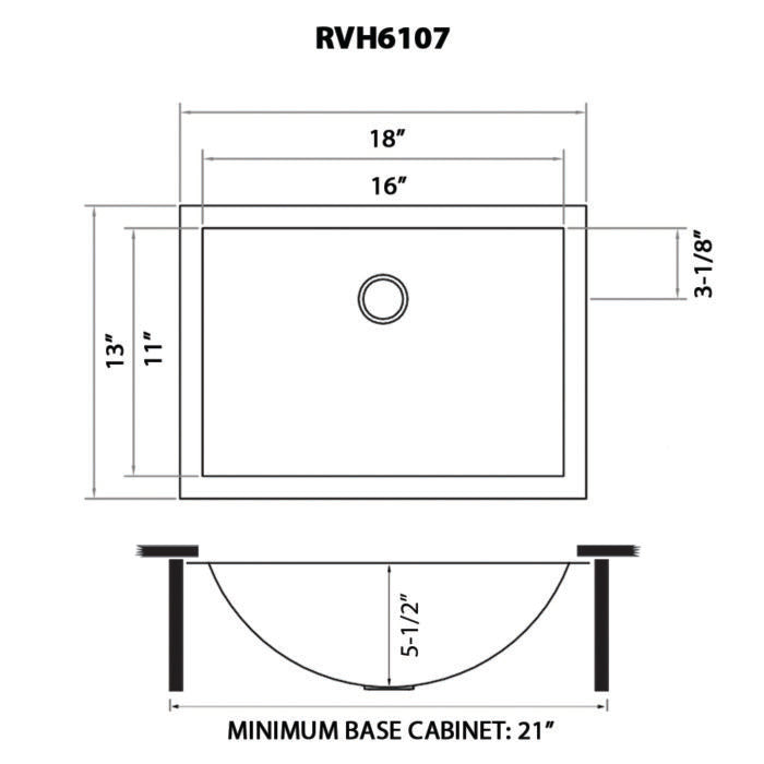 Ariaso Ruvati 16" x 11" Brushed Stainless Steel Rectangular Bathroom Sink Undermount – Model# RVH6107
