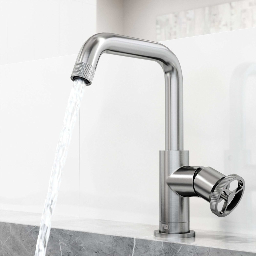 VIGO - Cass Single Hole Bathroom Faucet with Knurled Wheel Handle In Brushed Nickel Model# VG01047BN