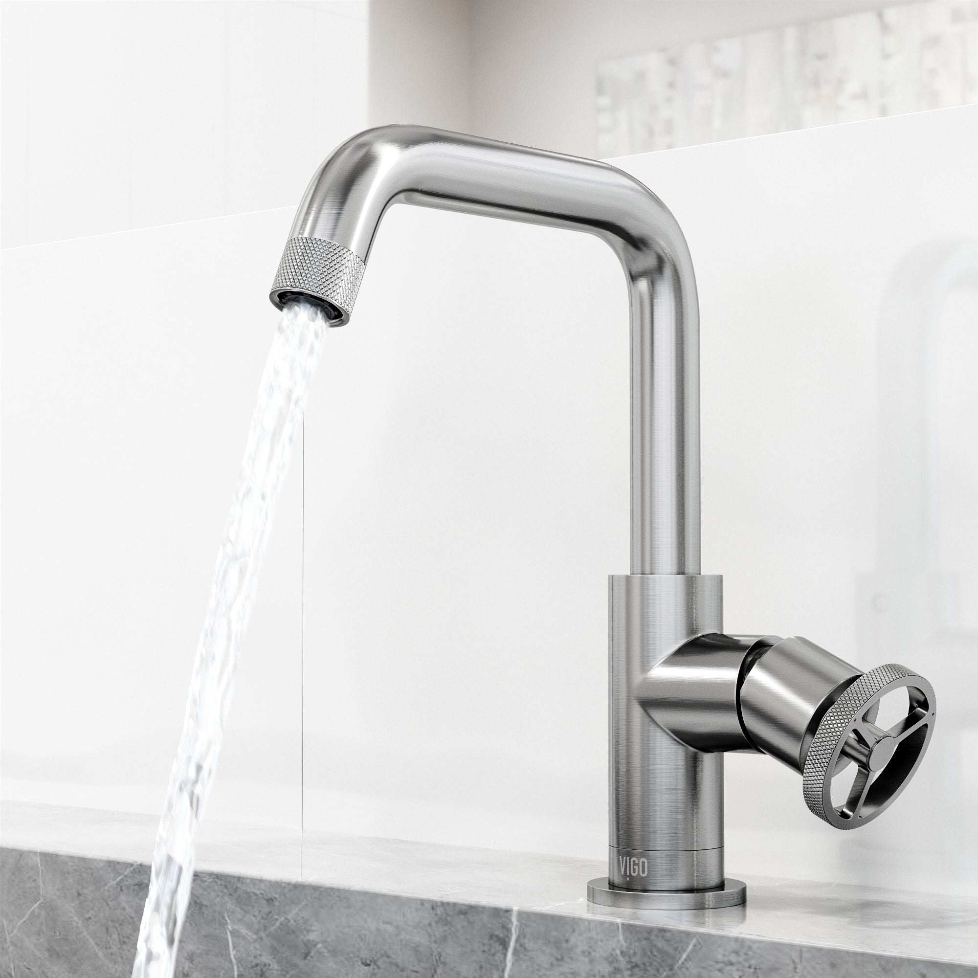 VIGO - Cass Single Hole Bathroom Faucet with Knurled Wheel Handle In Brushed Nickel Model# VG01047BN