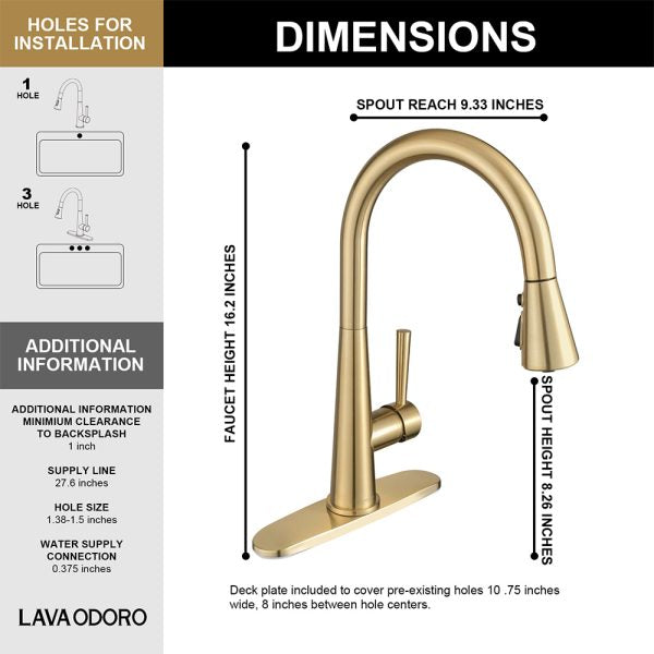 Single Handle Pull-Down 1 Hole Kitchen Faucet in Satin Gold Model# KSK1123SG