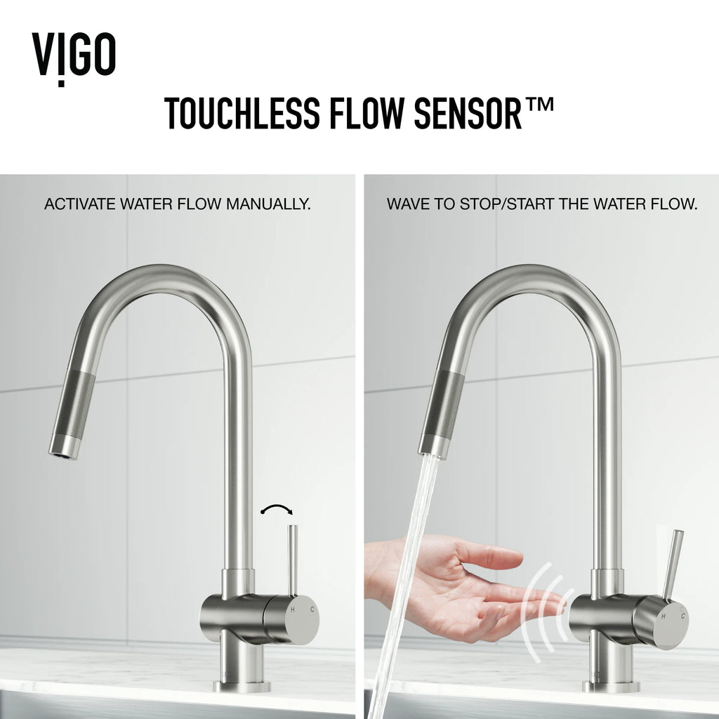 VIGO - Gramercy 17" Single Handle Smart Pull-Down Kitchen Touchless Faucet In Stainless Steel Model# VG02008STS