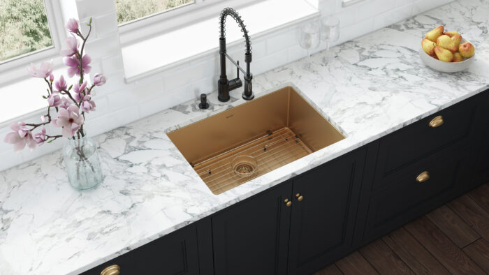 Terraza Ruvati 27" Undermount Satin Matte Gold Stainless Steel Kitchen Sink 16 Gauge Single Bowl – Model# RVH6127GG