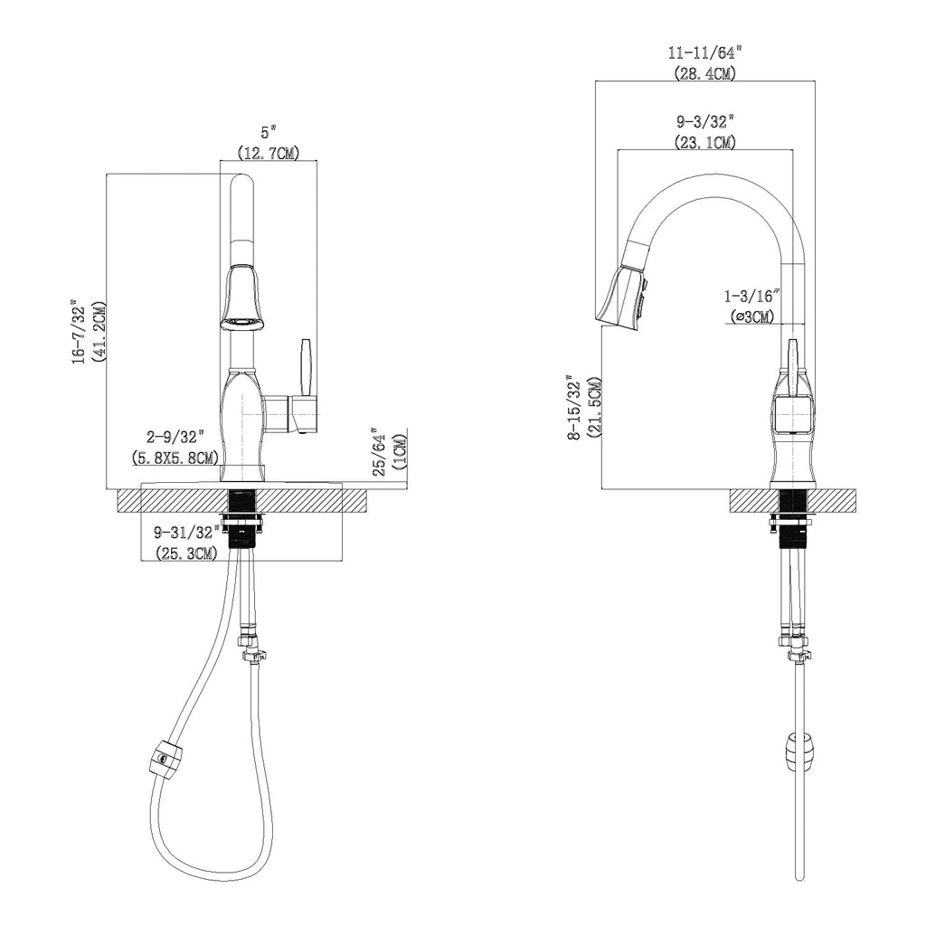 Single Handle 1 Hole Pull-Down Kitchen Faucet in Brushed Nickel – Model# KSK1122BN