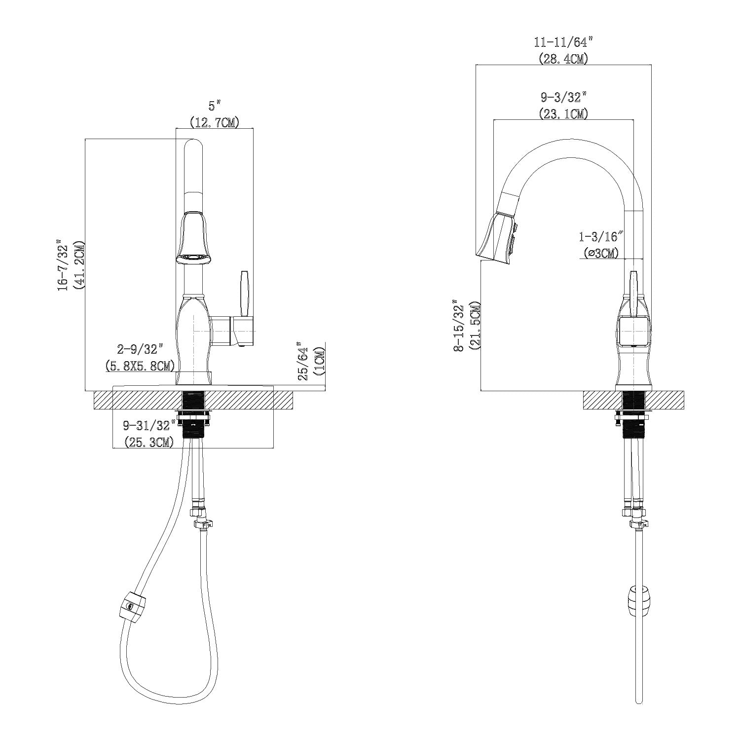 Single Handle 1 Hole Pull-Down Kitchen Faucet in Brushed Nickel – Model# KSK1122BN