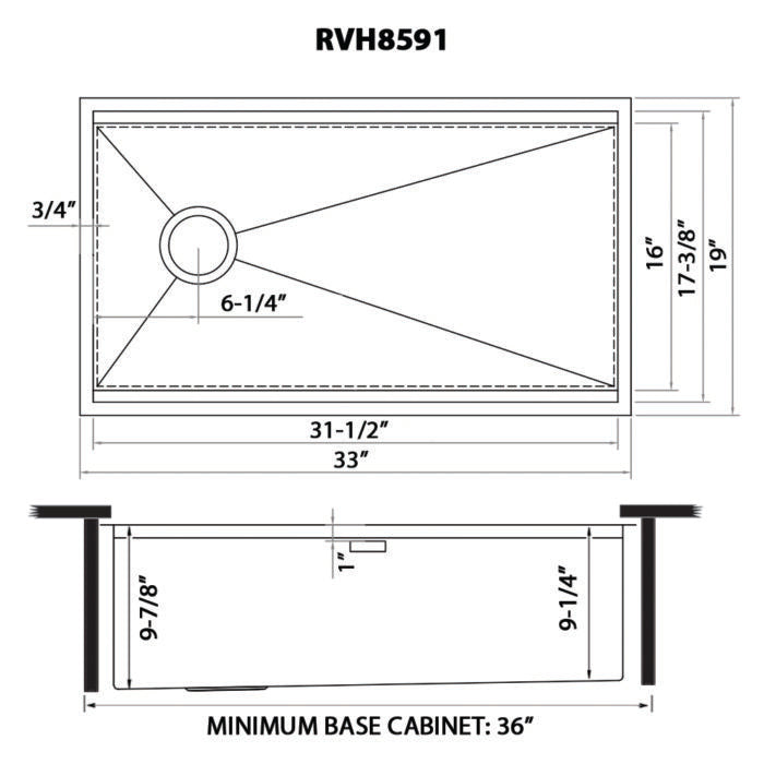 Veniso Ruvati 33-inch Workstation Slope Bottom Offset Drain Undermount 16 Gauge Kitchen Sink – Model # RVH8591