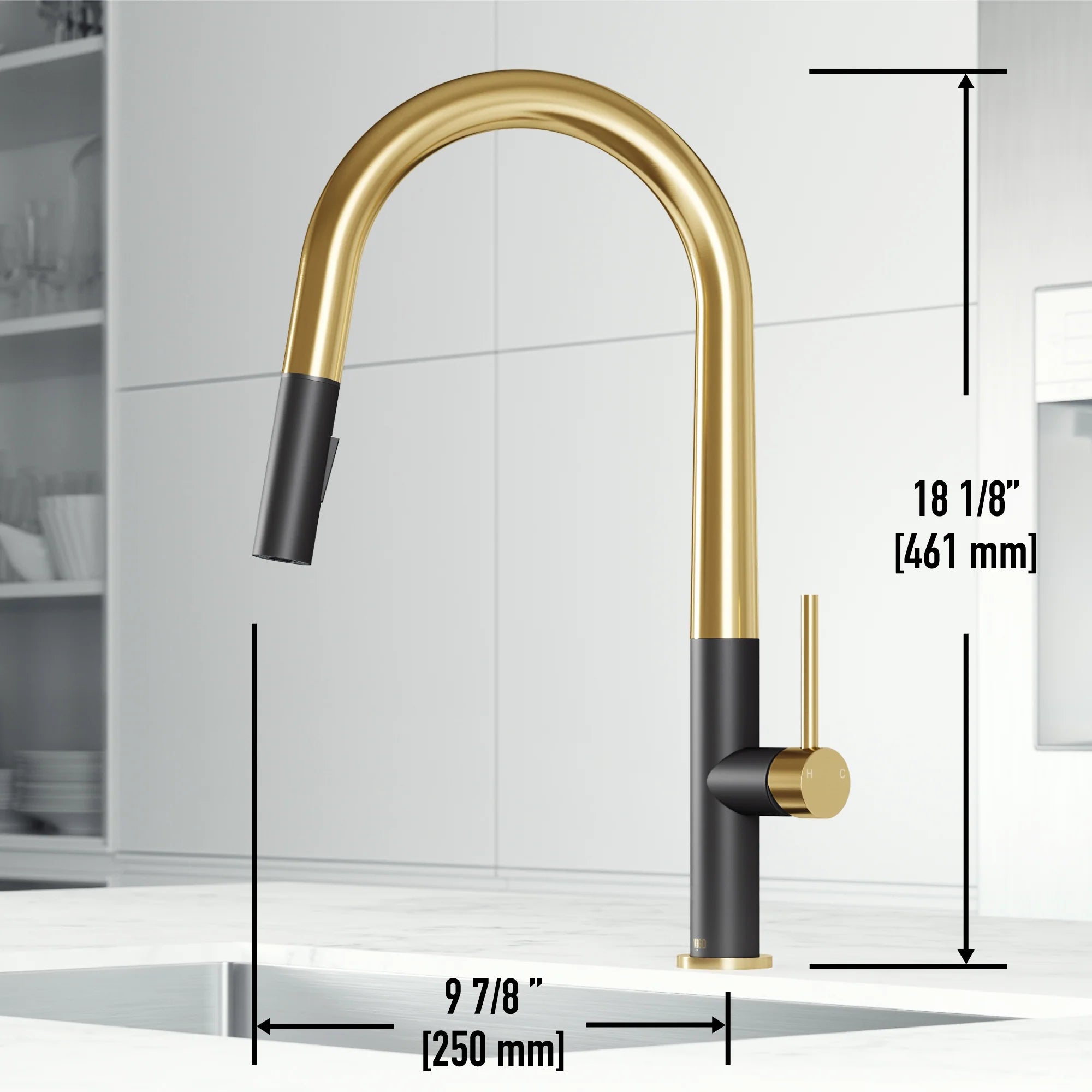 VIGO - Greenwich 18 in. Single Handle Pull-Down Kitchen Faucet In Primary Matte Brushed Gold/Matte Black Finish Model# VG02029SMBMGG