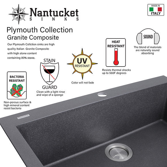 Nantucket Sinks -33" Undermount Granite Composite Sink In Titanium Color Model# PR3320-TI-UM