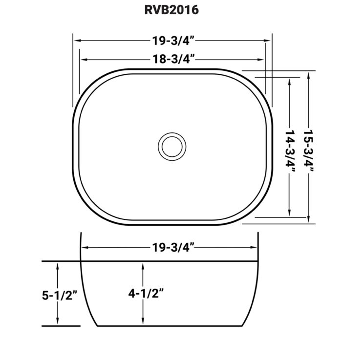 Pietra Ruvati 20" x 16" Bathroom Vessel Sink Gold Decorative Art Above Vanity Counter White Ceramic – Model# RVB2016WG