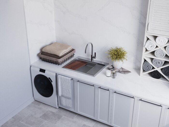 Alto Ruvati 25" x 22" x 12" Deep Laundry Workstation Sink with Washboard Top Mount Stainless Steel – Model# RVU6553