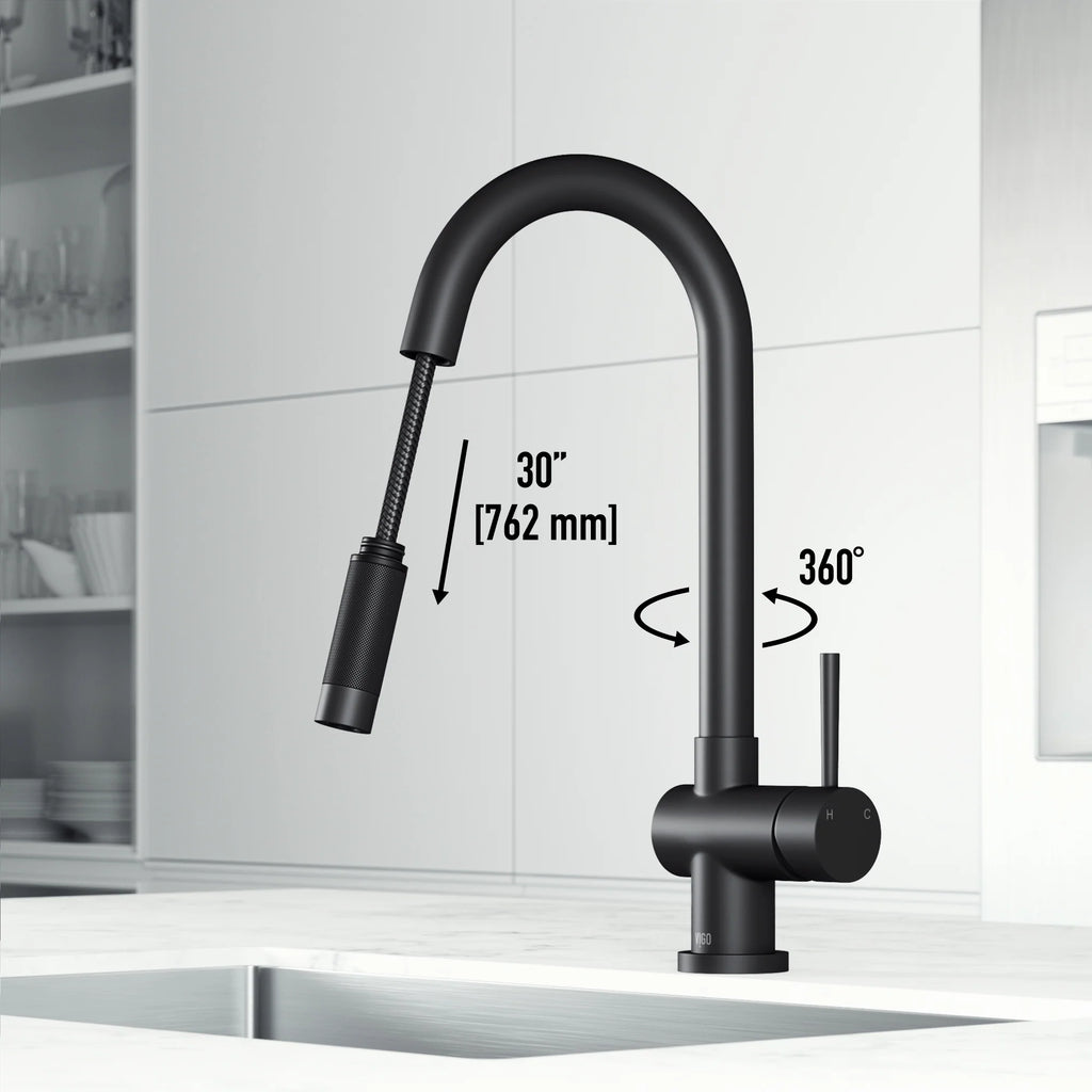 VIGO - Gramercy 17" Single Handle Smart Pull-Down Kitchen Touchless Faucet In Matte Black Model# VG02008MBS