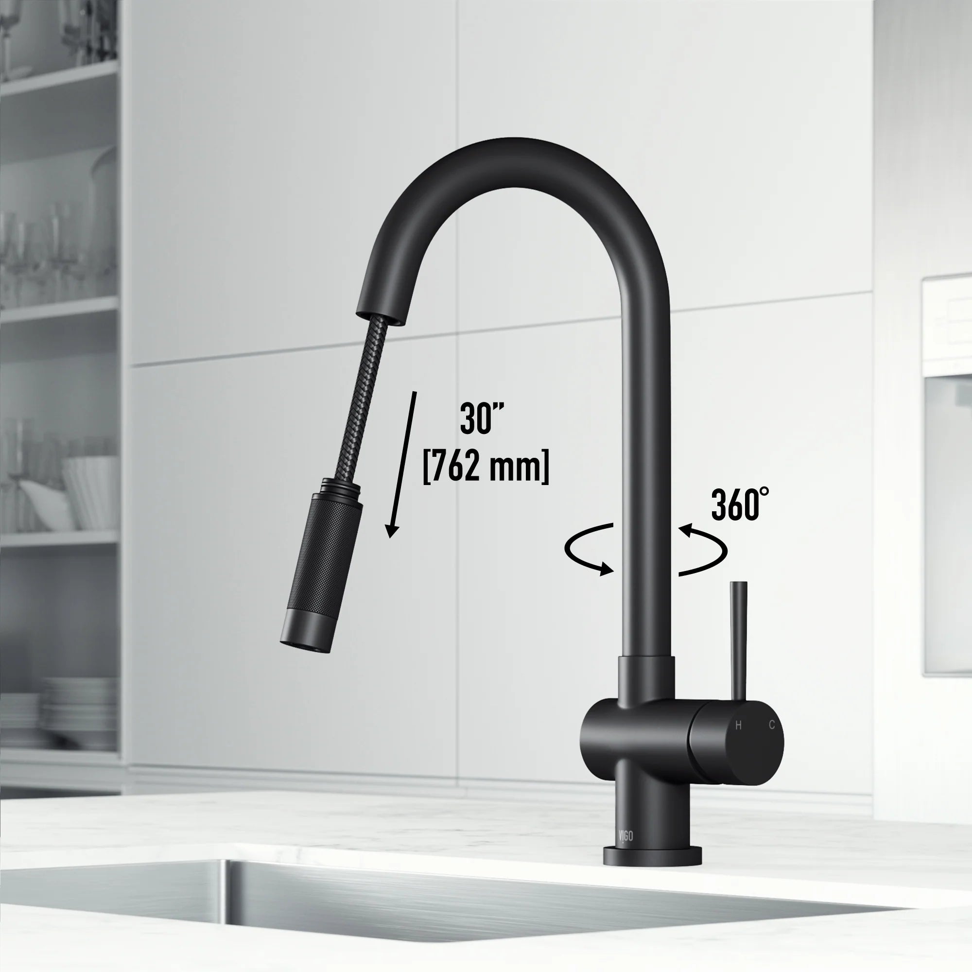 VIGO - Gramercy 17" Single Handle Smart Pull-Down Kitchen Touchless Faucet In Matte Black Model# VG02008MBS