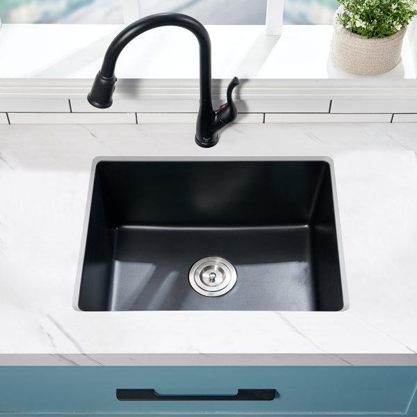 Oakland 23″ Undermount Granite Composite Single Bowl Kitchen Sink In Black Model# KGU23189BK