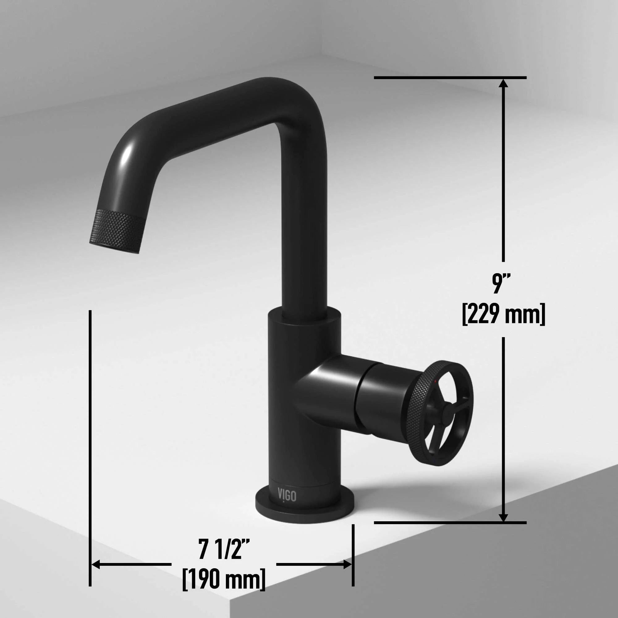 VIGO - Cass Single Hole Bathroom Faucet with Knurled Wheel Handle In Matte Black Model# VG01047MB