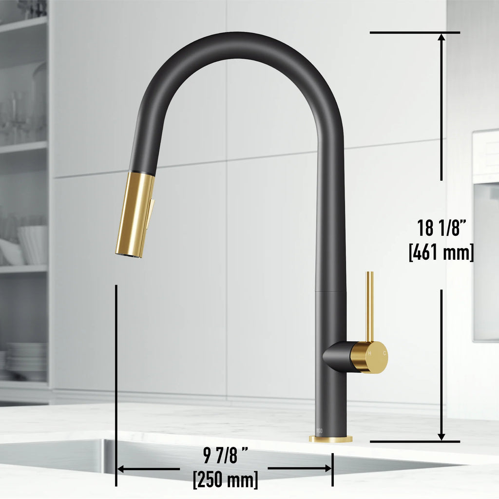 VIGO - Greenwich 18 in. Single Handle Pull-Down Kitchen Faucet In Primary Matte Black/Matte Brushed Gold Finish Model# VG02029SMBMGB