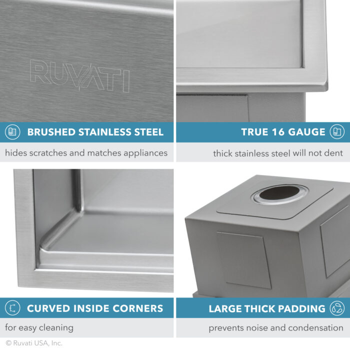 Siena Ruvati 33" x 22" Workstation Drop-in 60/40 Double Bowl Topmount Rounded Corners 16 Gauge Stainless Steel Ledge Kitchen Sink – Model # RVH8035