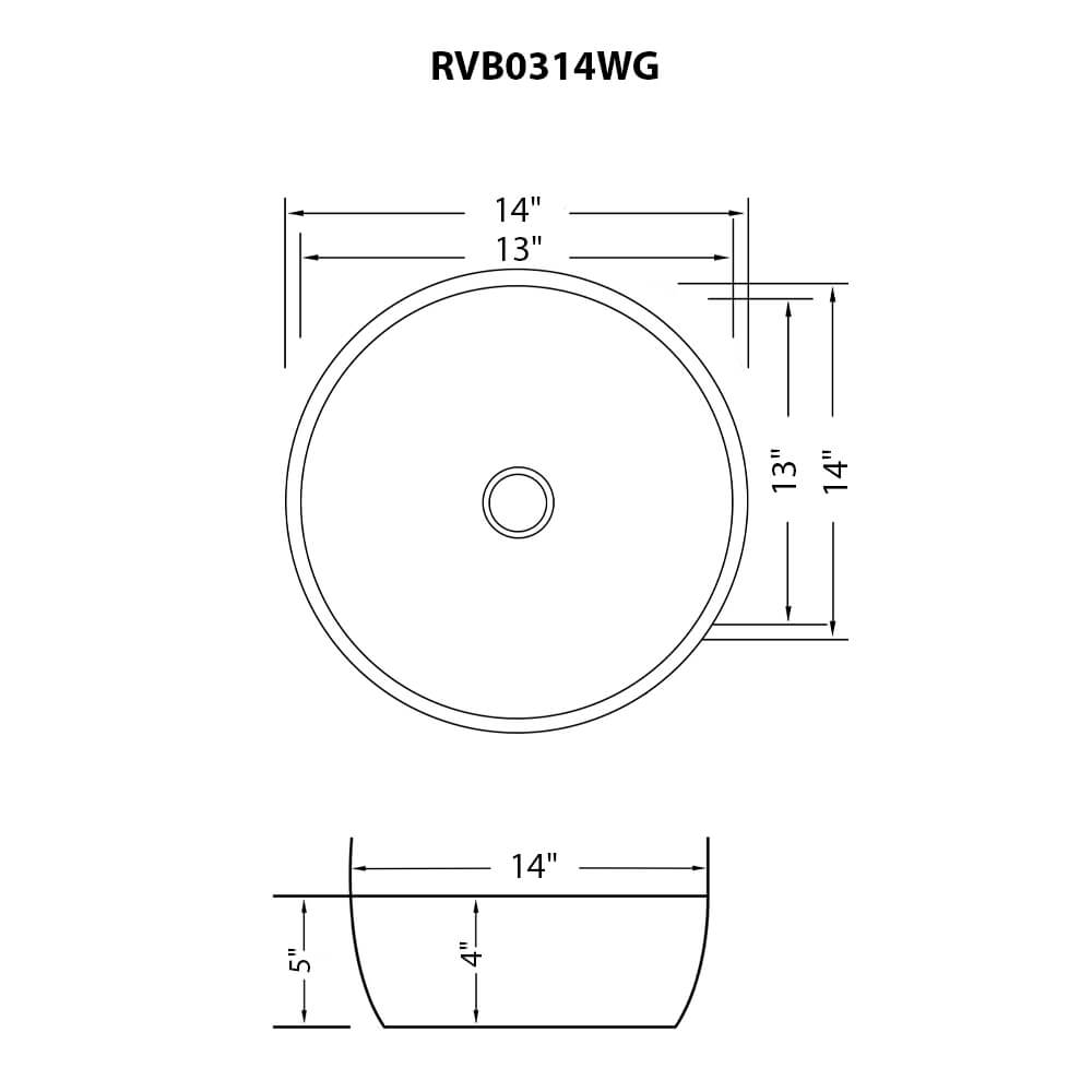 Pietra Ruvati 14" Bathroom Vessel Sink Round Gold Decorative Art Above Vanity Counter White Ceramic – Model# RVB0314WG