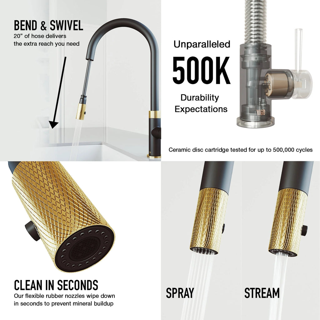 VIGO - Bristol Pull-Down Single Lever Kitchen Faucet In Matte Brushed Gold/Matte Black Model# VG02033MGMB