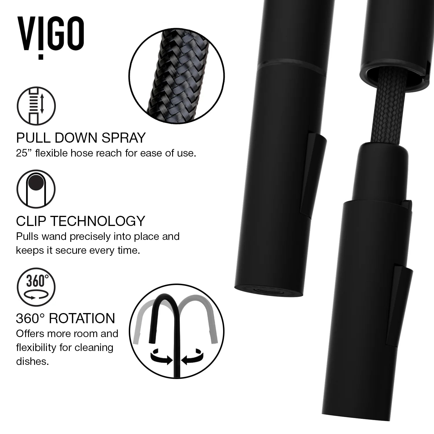 VIGO - Greenwich 18 in. Single Handle Pull-Down Kitchen Faucet In Matte Black Finish Model# VG02029SMB