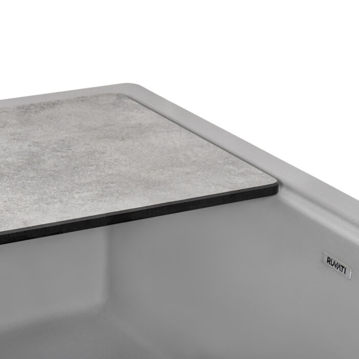 epiCast Ruvati 33-inch Matte Gray Granite Farmhouse Workstation Apron-front Composite Kitchen Sink – Model# RVG1533GR