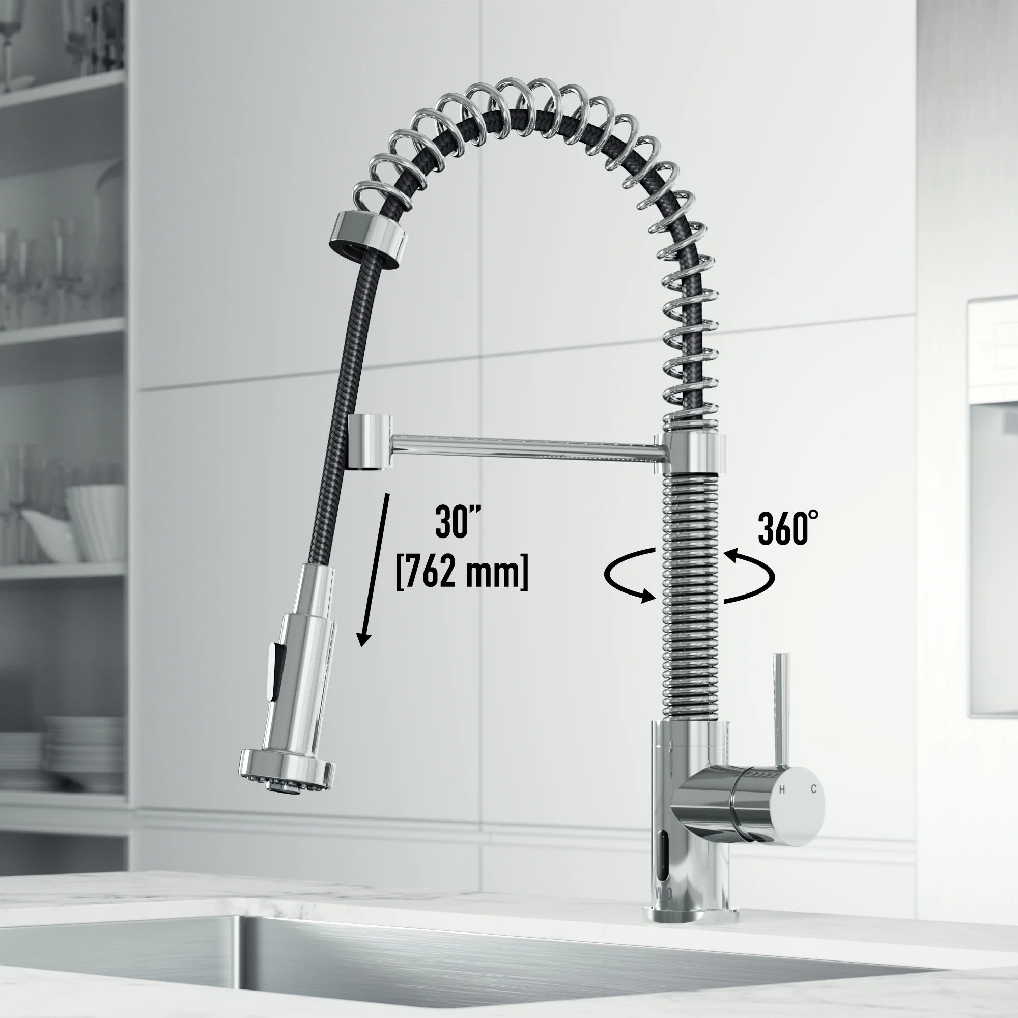 VIGO - Edison 19" Single Handle Smart Pull-Down Touchless Kitchen Faucet With Spring In Chrome Finish Model# VG02001CHS