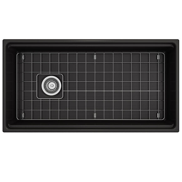 Nantucket Sinks - 36" Fireclay Farmhouse Workstation Single Bowl Kitchen Sink In Matte Black Model# T-PS36MB