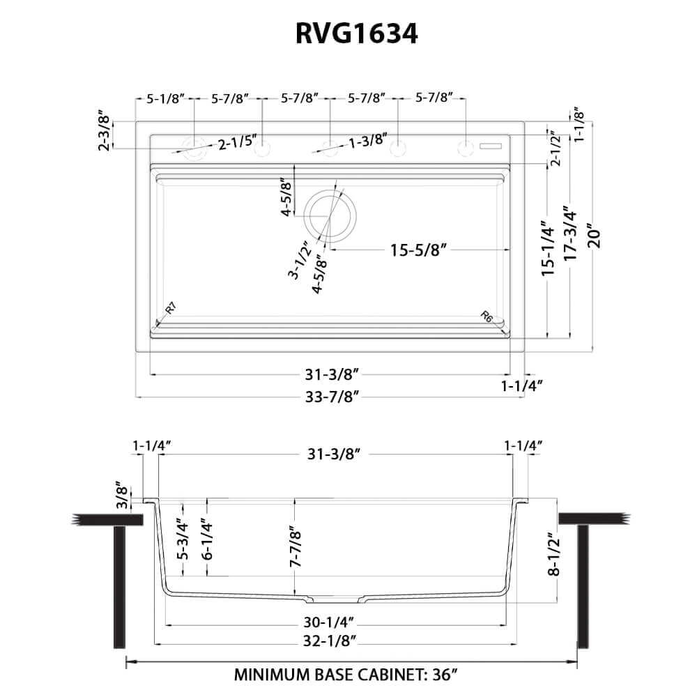 epiCube Model: RVG1634BK Ruvati 34-inch epiCube Granite Composite Quartz Workstation Matte Black Drop-in Topmount Kitchen Sink – RVG1634BK