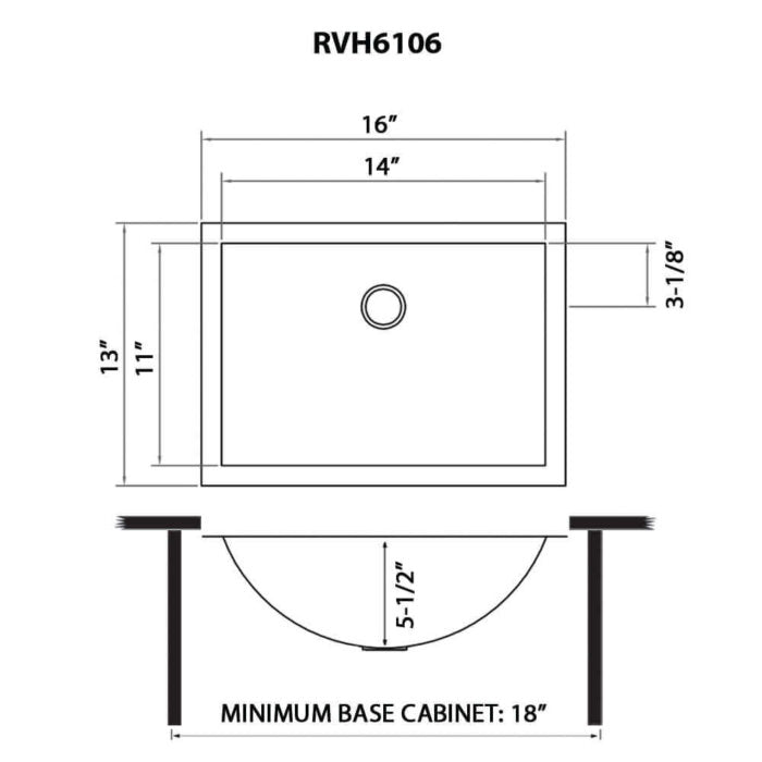 Ariaso  Ruvati 16" x 13" Gunmetal Black Undermount Bathroom Sink Stainless Steel – Model# RVH6106BL