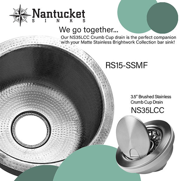 Nantucket Sinks -15" Hand Hammered Round Stainless Steel Bar/Prep Sink Model# RS15-SSMF