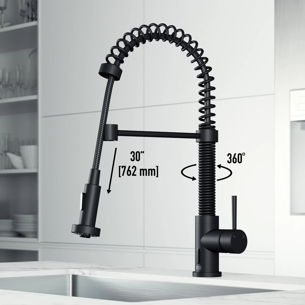 VIGO - Edison 19" Single Handle Smart Pull-Down Touchless Kitchen Faucet With Spring In Matte Black Finish Model# VG02001MBS