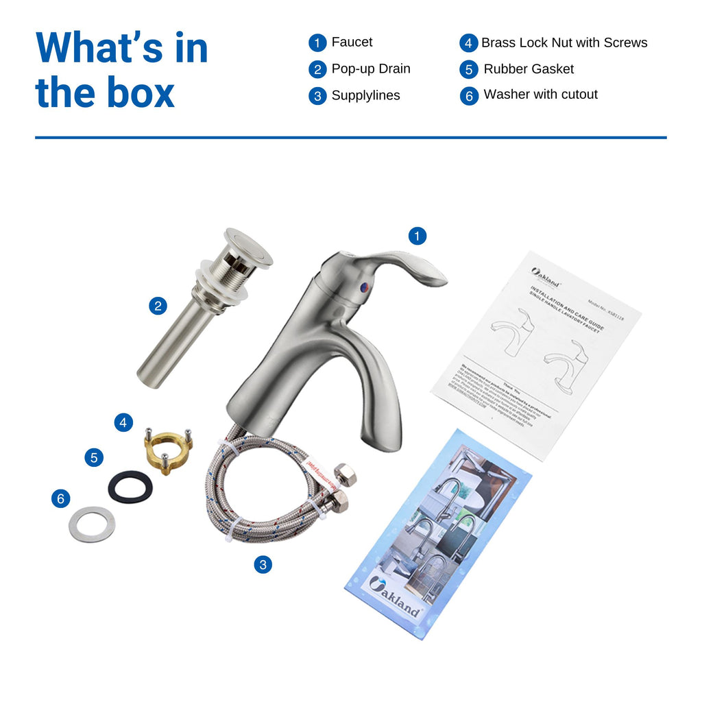 Oakland Single Handle Bathroom Sink Faucet with Pop Up Drain in Brushed Nickel Model# KSB1106BN