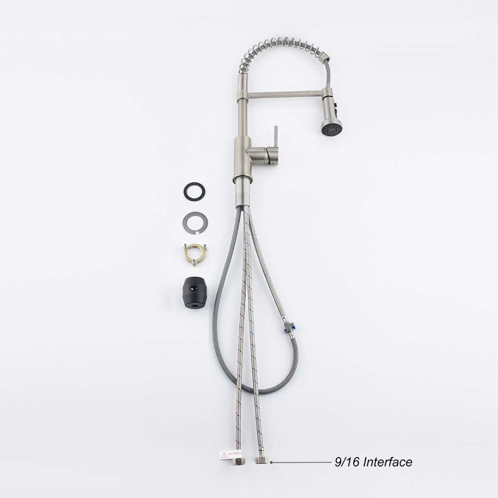 Single Handle 1 Hole Pull-Down Kitchen Faucet with Spring in Brushed Nickel Model# KSK1125BN
