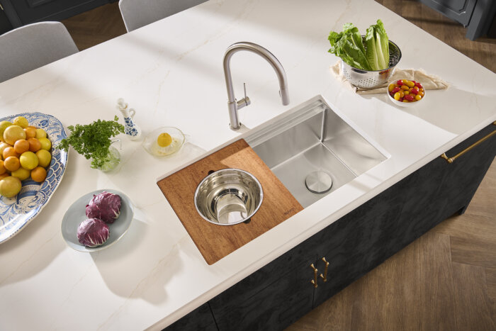 Dual-Tier Pro Ruvati 33" Workstation Two-Tiered Ledge Kitchen Sink Undermount 16 Gauge Stainless Steel – Model# RVH6222ST