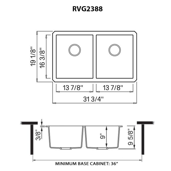 Ruvati 32 x 19 inch Granite Composite Quartz Undermount Double Bowl Kitchen Sink – Arctic White Matte – RVG2388WH