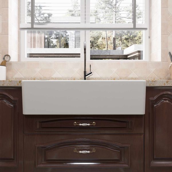 Oakland 36″ Single Bowl Porcelain Apron Farm Sink in White Model # KPF3620W-CB