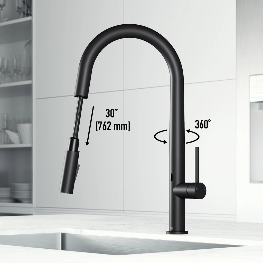 VIGO - Greenwich 18 in. Single Handle Smart Pull-Down Touchless Sensor Kitchen Faucet In Matte Black Finish Model# VG02029MBS